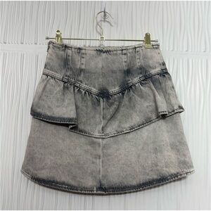 All Saints Stylish Gray Denim Ruffle Skirt